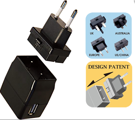 WALL-MOUNTED K-SERIES (USB INLET) Universal Switching Adaptors with  Interchangeable AC Plugs (up to 5w) - Helms-Man Transformers Co. Ltd.