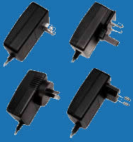 WALL-MOUNTED SWITCHING E-SERIES Adaptors with fixed AC Plugs for Electronic Toys and Games (up to 18W)